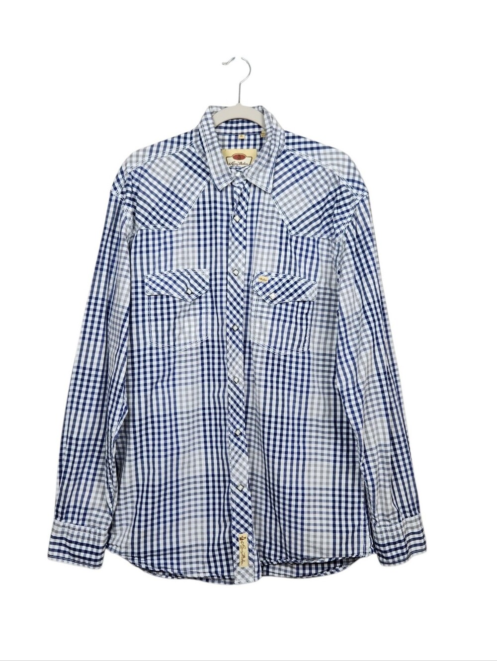 Larry Mahan Blue Plaid Long Sleeve Square Pearl Snap Western Shirt Mens Size XL